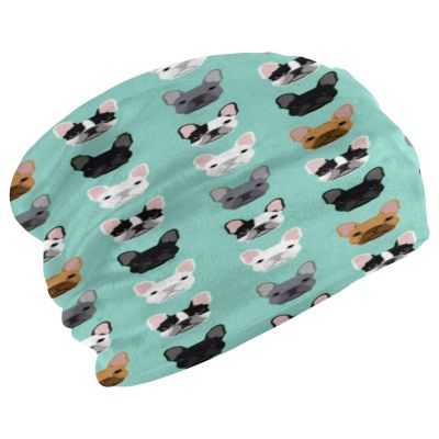 French Bulldog Head Beanie Hats for Women Men Slouchy Beanies Winter Hats Skull Cap Warm Velvet Cancer Headwear