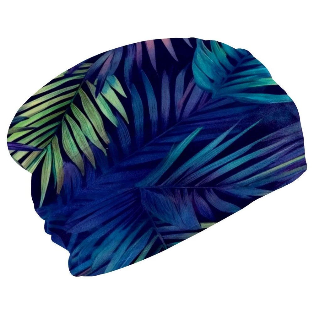 Tropical Palm Leaf Beanie Hats for Women Men Slouchy Beanies Winter Hats Skull Cap Warm Velvet Cancer Headwear