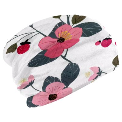 Floral Strawberry Beanie Hats for Women Men Slouchy Beanies Winter Hats Skull Cap Warm Velvet Cancer Headwear