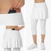 ANIVIVO Skirted Leggings for Women with Pockets, Tennis Yoga Golf Pickleball Skirt with Capris Leggings(All-White,L) view 4