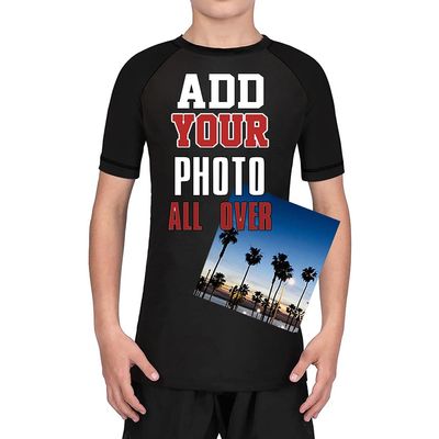 O2TEE Boys Girls Custom Front Back Short Sleeve BJJ MMA Rashguard Fight Shirt for Sportswear, (5 Age) XS