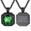ChainsHouse Personalized Onyx Green Gemstone Viking Rune Pendant Necklace for Men Custom Viking Jewelry Black Norse Amulet view 1