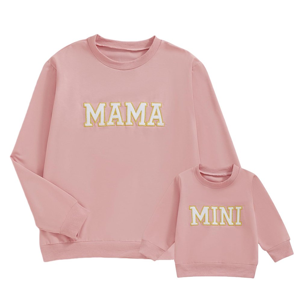 Winioder Mommy and Me Matching Outfits Letter Print Crewneck Pullover Sweatshirt Long Sleeve Shirt Tops Baby Clothes (Baby,Light Pink,18-24 Months)