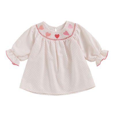 Baby Girl Valentines Day Dress Love Heart Embroidery Smocked Bubble Dress Infant Birthday Party Casual Dress Clothes (White, 18-24 Months)