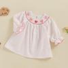 Baby Girl Valentines Day Dress Love Heart Embroidery Smocked Bubble Dress Infant Birthday Party Casual Dress Clothes (White, 18-24 Months) view 2