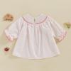Baby Girl Valentines Day Dress Love Heart Embroidery Smocked Bubble Dress Infant Birthday Party Casual Dress Clothes (White, 18-24 Months) view 3