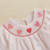 Baby Girl Valentines Day Dress Love Heart Embroidery Smocked Bubble Dress Infant Birthday Party Casual Dress Clothes (White, 18-24 Months) view 4