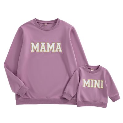 Winioder Mommy and Me Matching Outfits Letter Print Crewneck Pullover Sweatshirt Long Sleeve Shirt Tops Baby Clothes (Women,Purple,Medium)