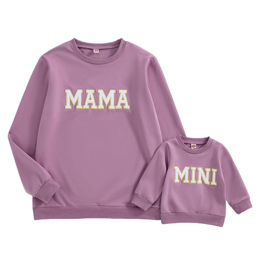 Winioder Mommy and Me Matching Outfits Letter Print Crewneck Pullover Sweatshirt Long Sleeve Shirt Tops Baby Clothes (Women,Purple,Medium)