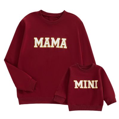 Winioder Mommy and Me Matching Outfits Letter Print Crewneck Pullover Sweatshirt Long Sleeve Shirt Tops Baby Clothes (Baby,Dark Red,2-3T)
