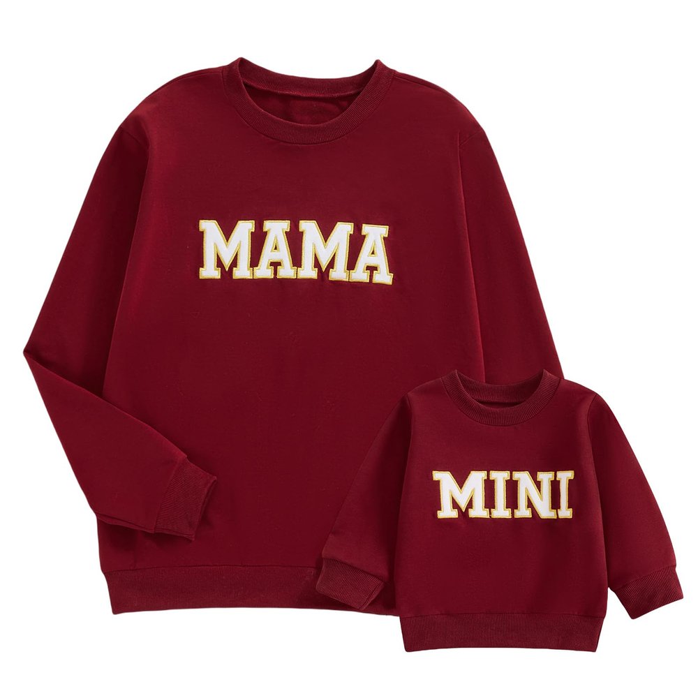 Winioder Mommy and Me Matching Outfits Letter Print Crewneck Pullover Sweatshirt Long Sleeve Shirt Tops Baby Clothes (Baby,Dark Red,2-3T)