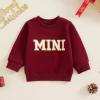 Winioder Mommy and Me Matching Outfits Letter Print Crewneck Pullover Sweatshirt Long Sleeve Shirt Tops Baby Clothes (Baby,Dark Red,2-3T) view 3