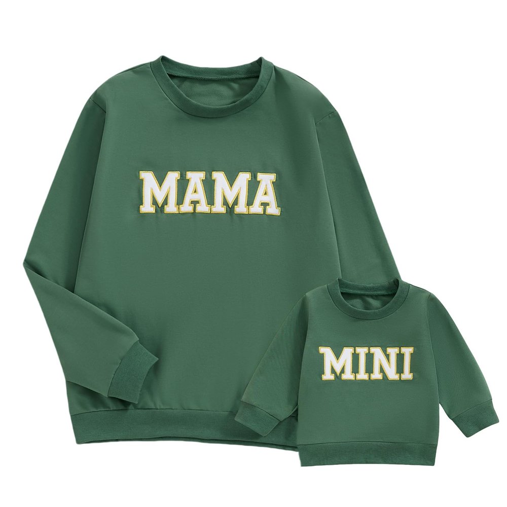 Winioder Mommy and Me Matching Outfits Letter Print Crewneck Pullover Sweatshirt Long Sleeve Shirt Tops Baby Clothes (Baby,Green,12-18 Months)