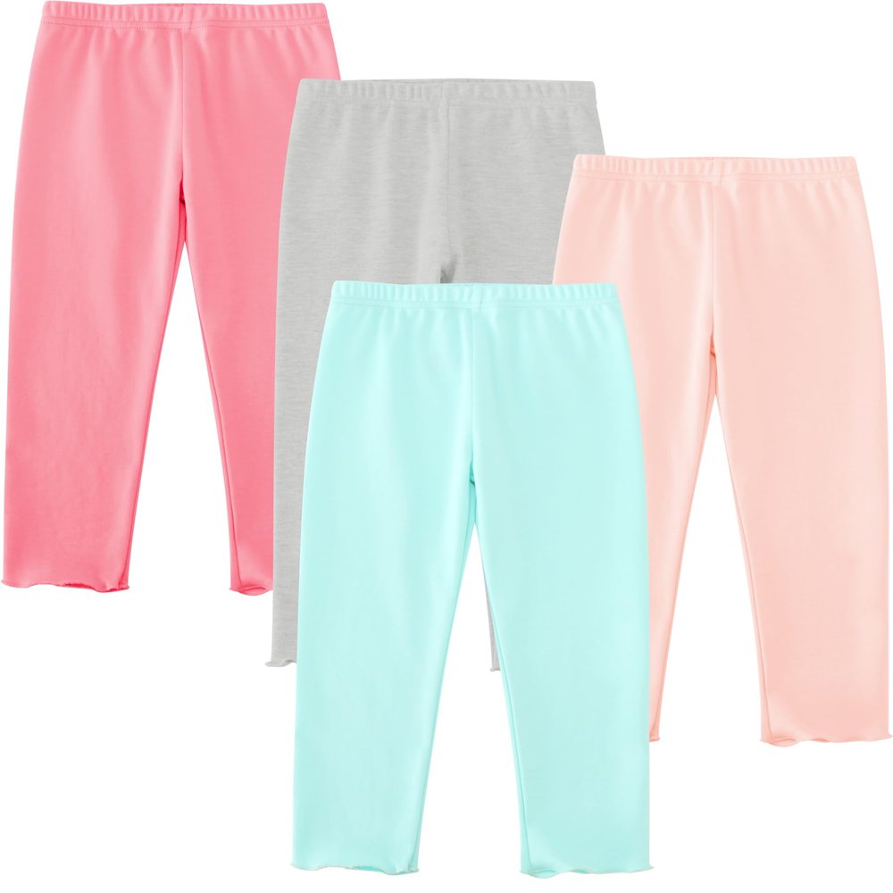 JARMAKO Toddler Girls' Cotton Pants with Lettuce Hem, 4-Pack Leggings, Pastel Dreams, 4T