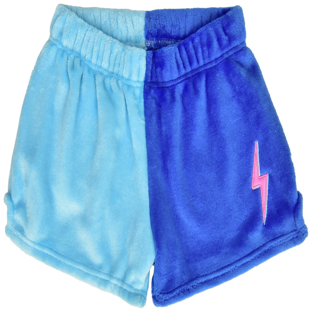 iscream Big Girls Bright Color Block Silky Soft Plush Shorts - Lightning Bolt, Large (14)