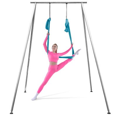 Adjustable Height Aerial Yoga Frame with Yoga Hammock, 18 FT/33 FT Aerial Silk, 550 lbs Max Capacity (Blue, 33FT)