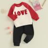 BeQeuewll Baby Boy Valentines Outfit Long Sleeve Love Sweatshirt Jogger Pants Set Toddler Boys Valentines Outfits (Love-Apricot, 18-24 Months) view 2