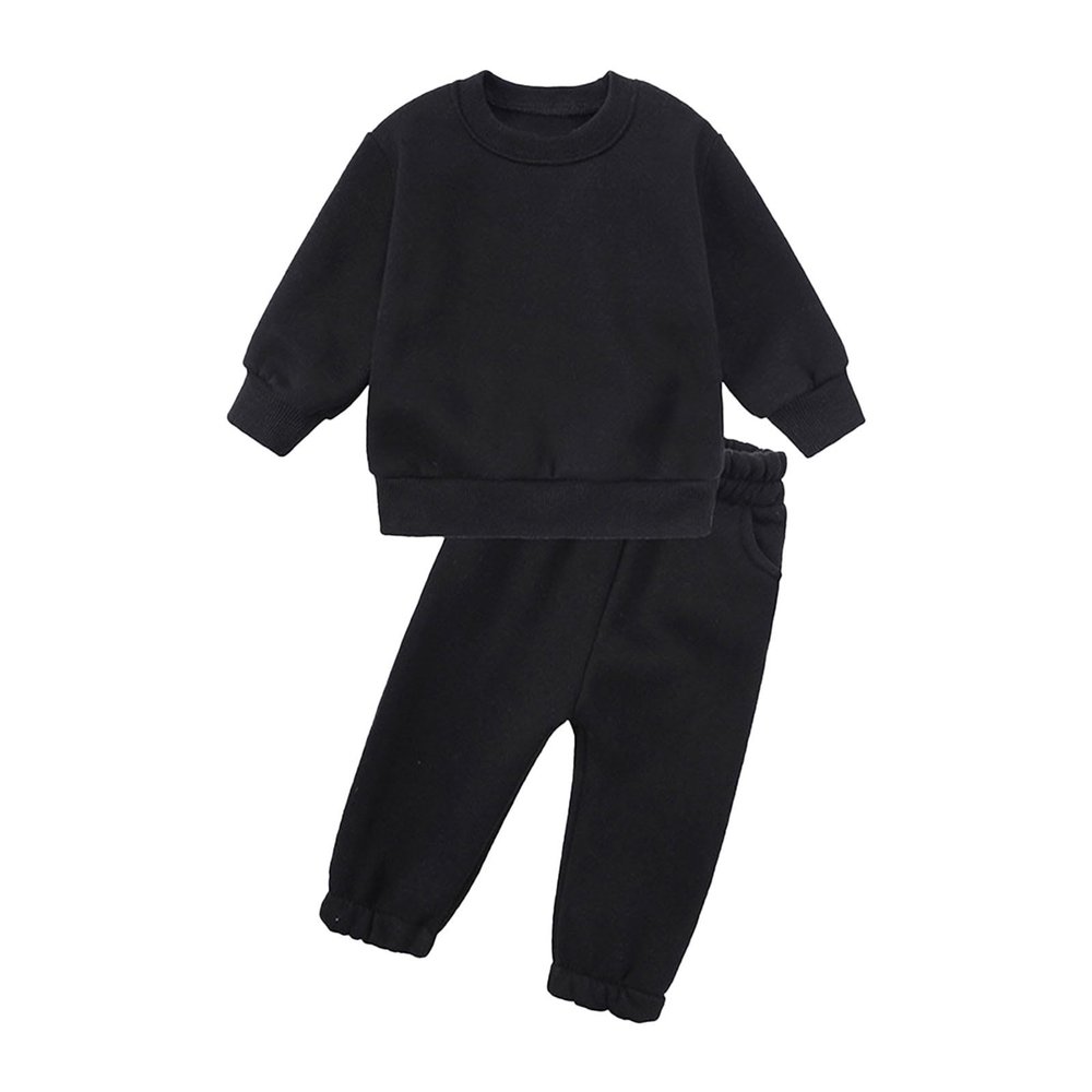 AIMAOMI Girls Casual Cotton Tracksuit Boys Fleece Lined Sweatsuit Long Sleeve Crewneck Pullover and (Black, 8-9 Years)