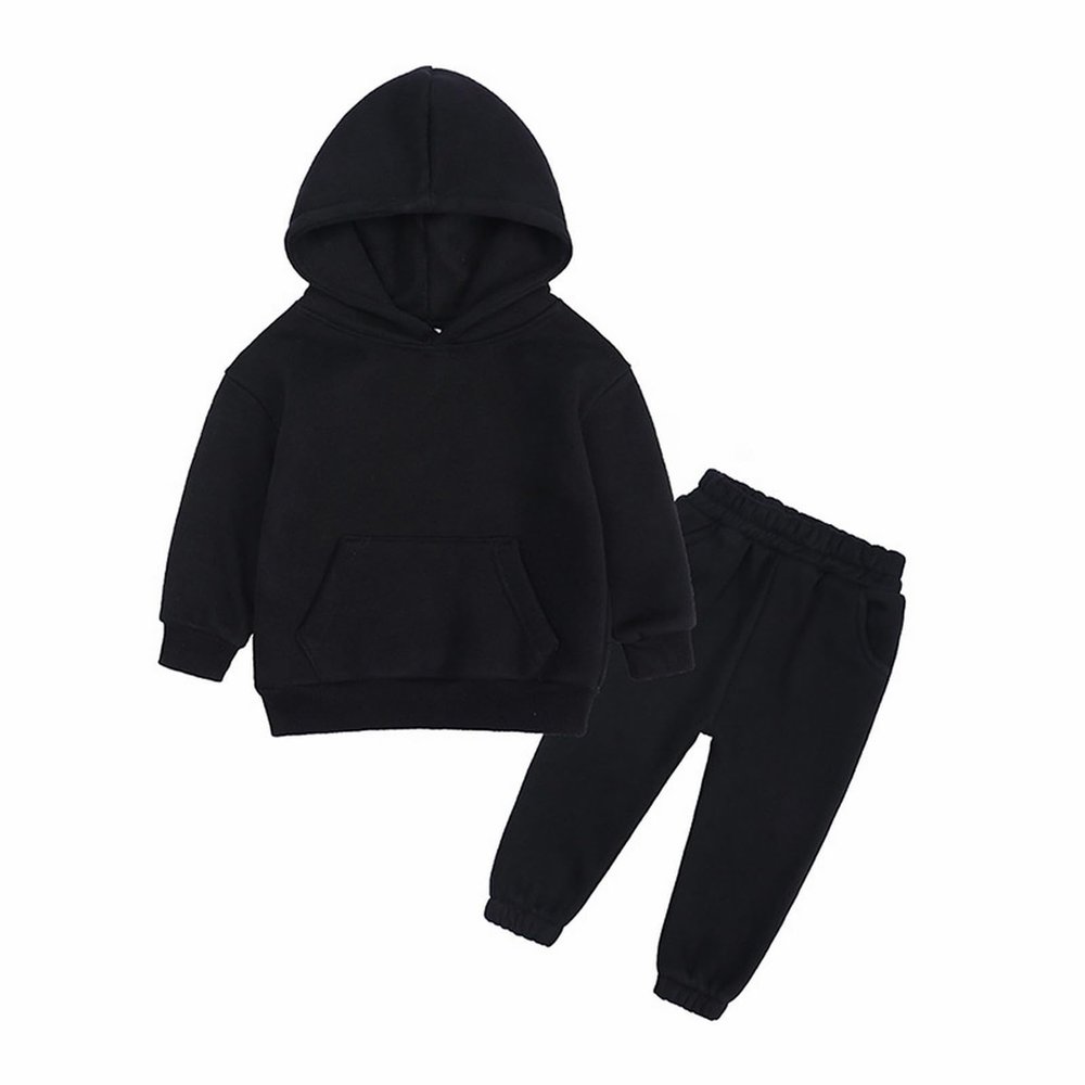 AIMAOMI Boys Girls Pullover Sweatshirts Hooded-Novelty Graphic Hoodies and Sweatpants Sets 2 Piece (Black, 12-24 Months)