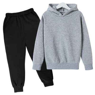 AIMAOMI Boys Girls 2 Pcs Velvet Sweat Suit Outfits Toddler Kids Long Sleeve Pullover Hoodie + Elastic (Grey, 7-8 Years)