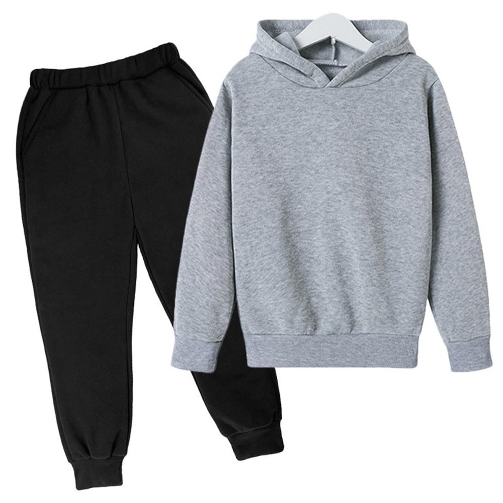 AIMAOMI Boys Girls 2 Pcs Velvet Sweat Suit Outfits Toddler Kids Long Sleeve Pullover Hoodie + Elastic (Grey, 7-8 Years)