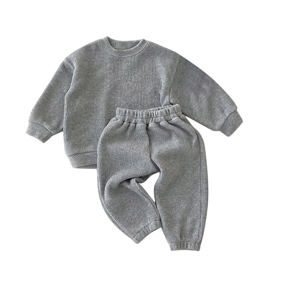 AIMAOMI Toddler Boys Girls Winter Fleece Flannel Tracksuit 2 Piece Set Matching Warm Tracksuit Set (Grey, 6-12 Months)