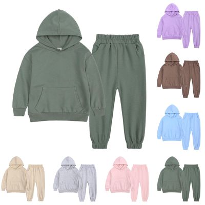 AIMAOMI Boys Girls 2pcs Velvet Hooded Tracksuit Toddler Kids Fleece Hoodi Top + Sweatpants (Army Green, 10-11 Years)