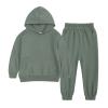AIMAOMI Boys Girls 2pcs Velvet Hooded Tracksuit Toddler Kids Fleece Hoodi Top + Sweatpants (Army Green, 10-11 Years) view 2