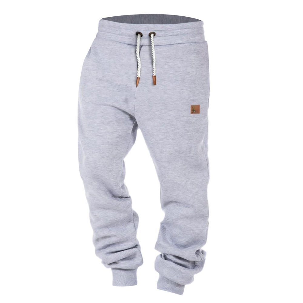 Mens Cargo Sweatpants Cotton Heavyweight Thick Elastic Waist Sweatpants Big and Tall Fall Winter Workout Jogger Pants with Pockets Grey