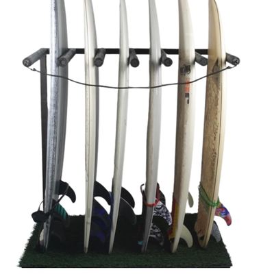 SoCal Surf Rackz Veritcal Surfboard Storage Rack - Durable Wood and Premium Turf Base with Safety Bungee (Black, 6 Board)