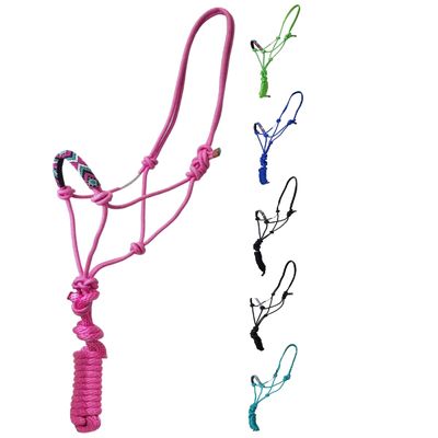 Tahoe Tack Copper Tip Series Braided Rope Horse Halter with Navajo Beaded Noseband, Cowboy Knots, 10 Ft Lead