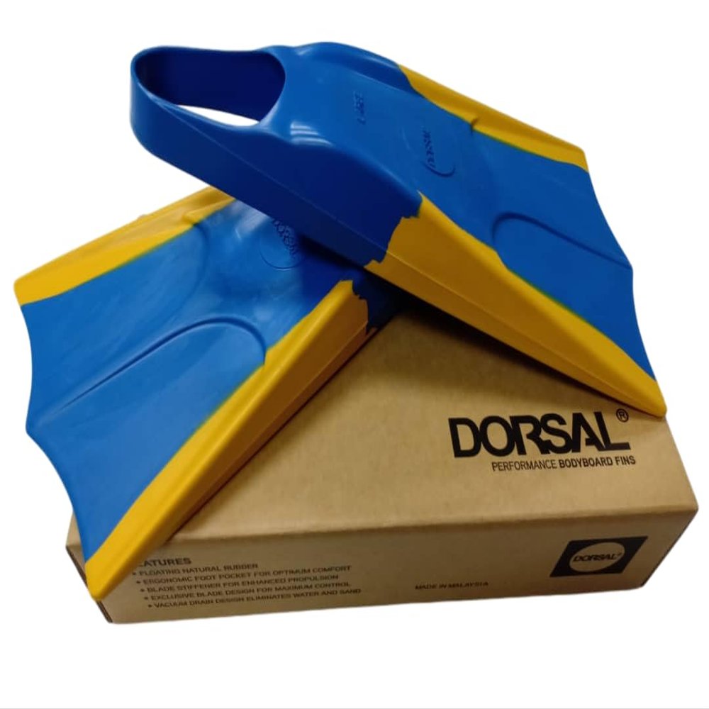 DORSAL Bodyboard Bodysurfing Floating Swimfins (Flippers) Blue/Yellow XX-Small - Mens US Size 3-4
