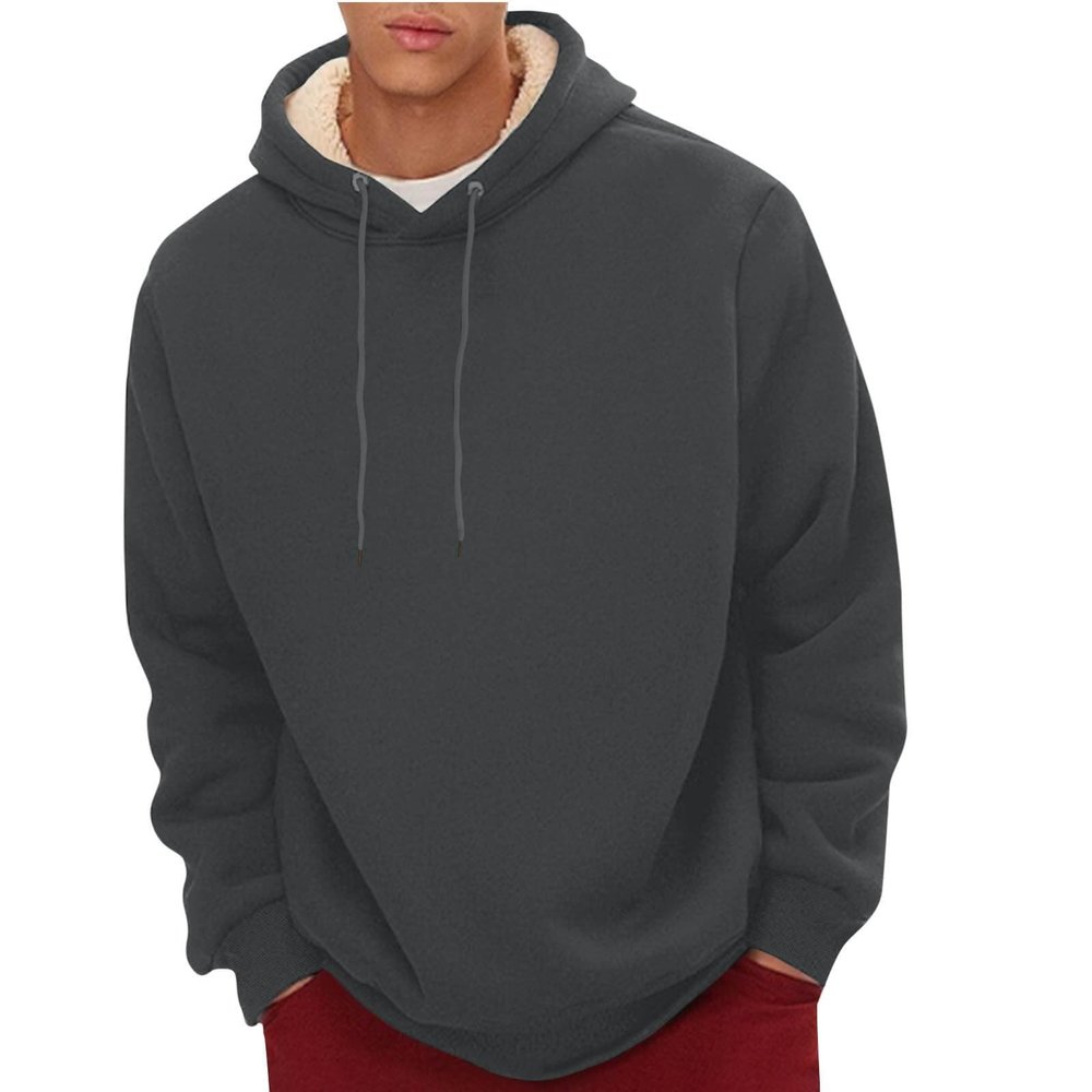 SXMURP Hoodies for Men Sherpa Lined Hoodie Fleece Pullover Dark Gray