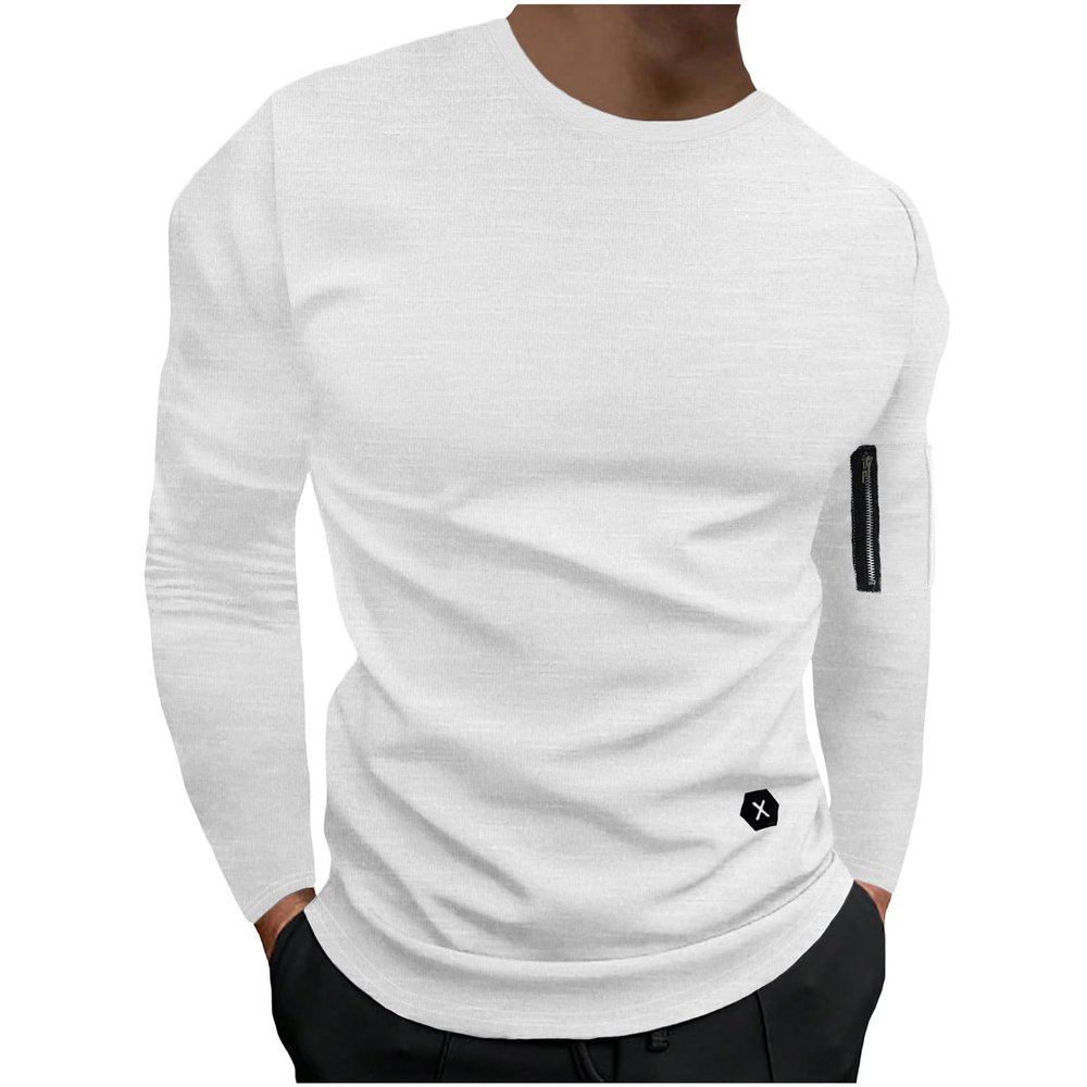 NATHGAM Men Casual Bottoming Shirt Lightweight Slim Cotton Long Sleeve Undershirt Thermal Muscle Gym Workout Athletic Shirt White
