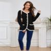 Cloud Apparel 360 Womens Knit Cardigan Sweaters Casual Long Sleeve Open Front Button Down Coat Trendy Winter Outerwear with Pockets,Loose Fit Black/White view 2