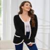 Cloud Apparel 360 Womens Knit Cardigan Sweaters Casual Long Sleeve Open Front Button Down Coat Trendy Winter Outerwear with Pockets,Loose Fit Black/White view 3