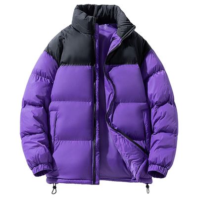 Gsywaipei Men's Colorblock Puffer Jacket Windproof Insulated Male Puffy Coat Long Sleeve Zip Up Quilted Down Jackets (Purple,3X-Large)