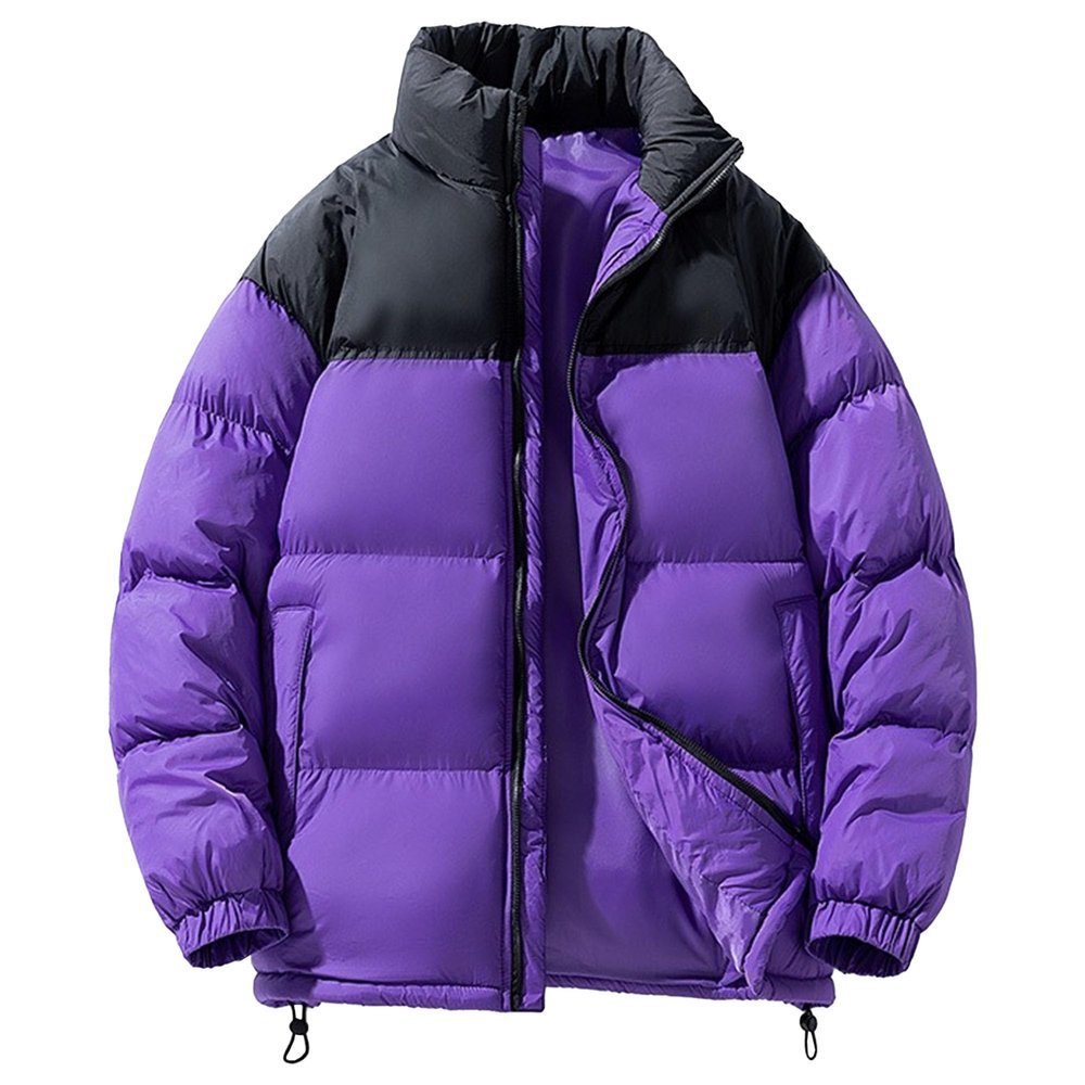 Gsywaipei Men's Colorblock Puffer Jacket Windproof Insulated Male Puffy Coat Long Sleeve Zip Up Quilted Down Jackets (Purple,3X-Large)