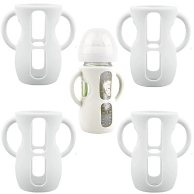 4-Pack Silicone Sleeves with Handles for Avent Glass Bottles, 8 OZ, White
