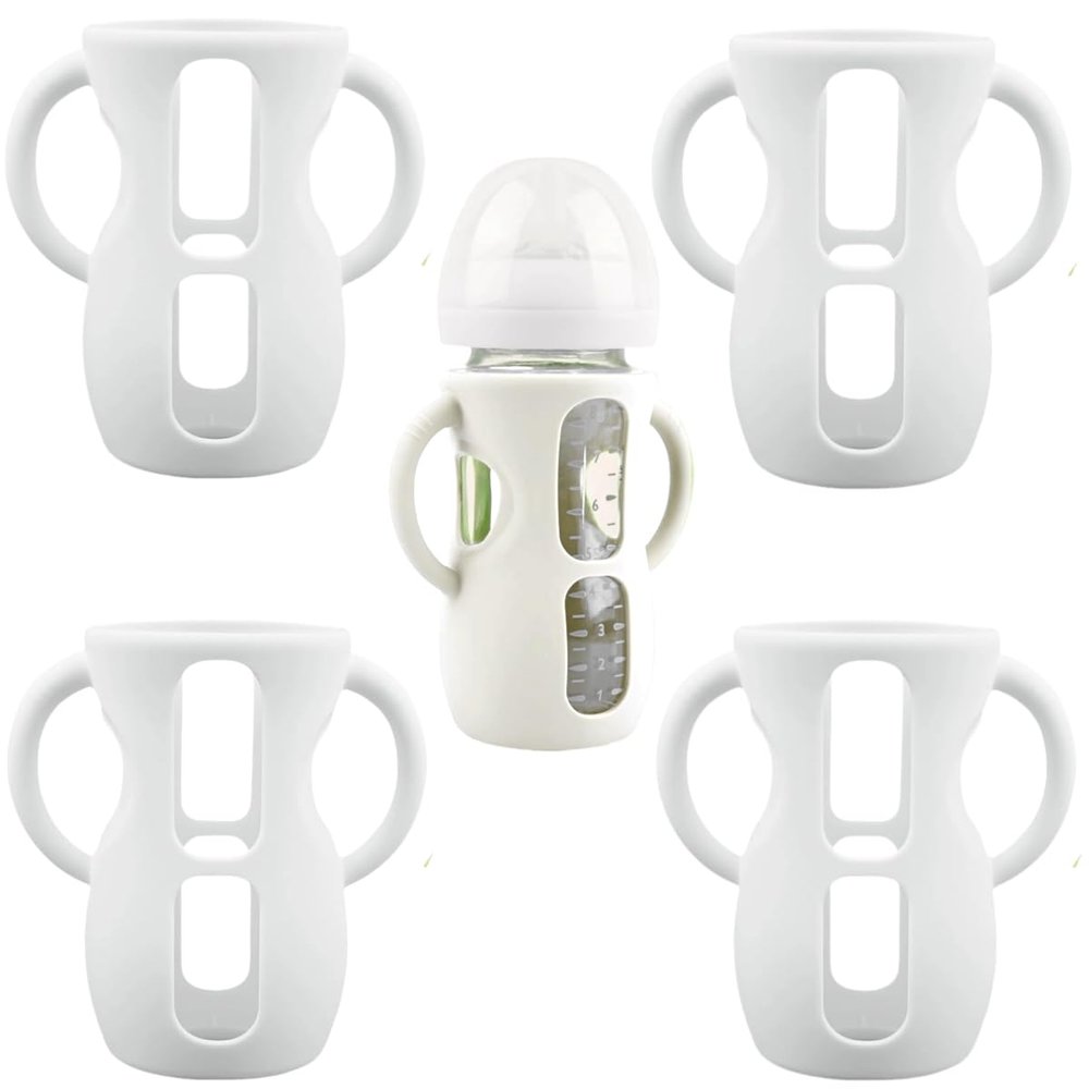4-Pack Silicone Sleeves with Handles for Avent Glass Bottles, 8 OZ, White