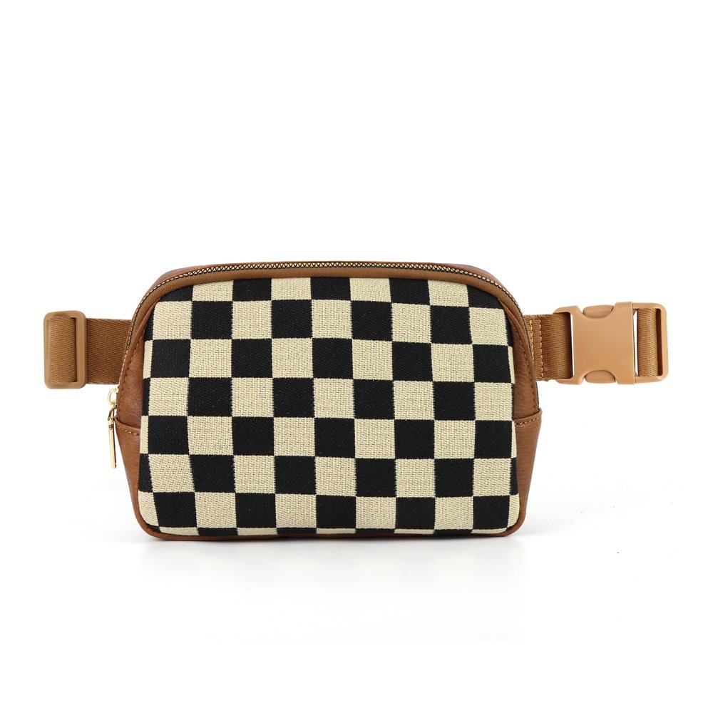 Checkered Fanny Pack Plaid Striped Belt Bag Crossbody Bags For Women for Work Shopping (Brown(Fanny Packs))