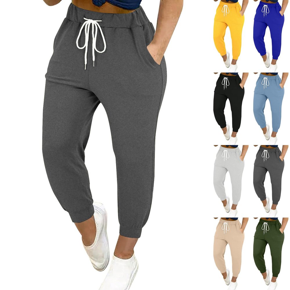 Plus Size Sweatpants for Women Drawstring High Waisted Joggers Loose Fit Comfy Lounge Pants Soft Wide Leg Yoga Pants with Pockets Straight Leg Workout Pants Cinch Bottom Athletic Works Pants