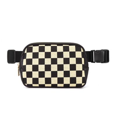 Checkered Fanny Pack Plaid Striped Belt Bag Crossbody Bags For Women for Work Shopping (Black(Fanny Packs))