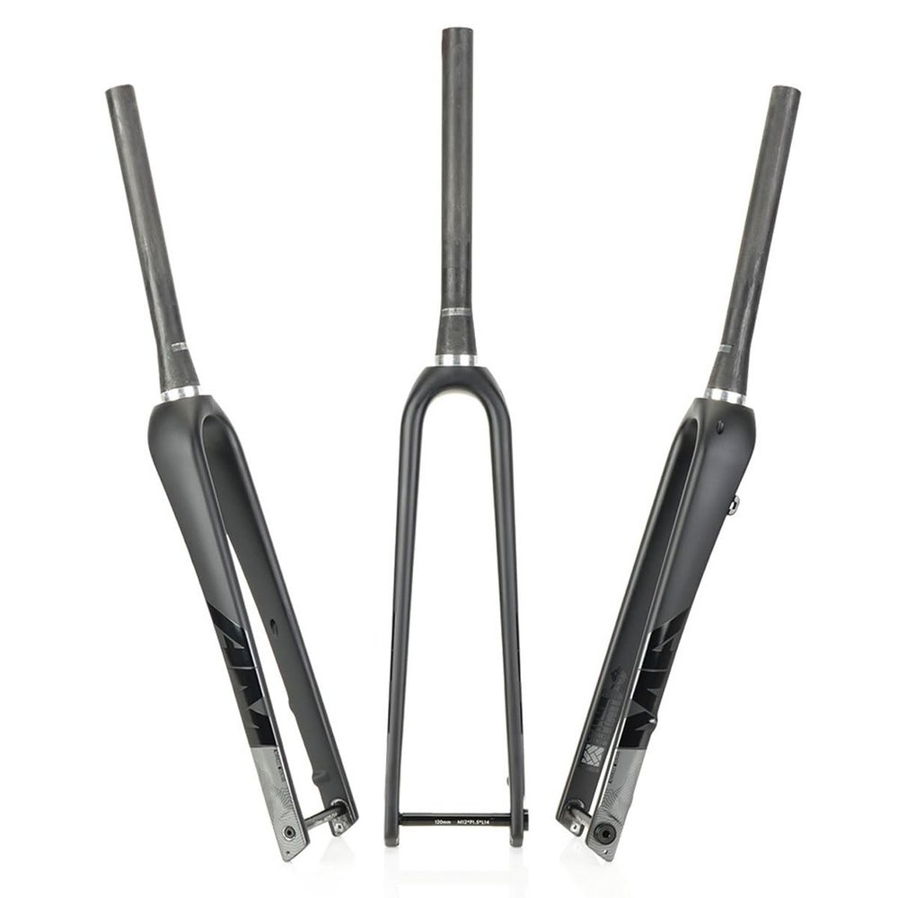 BSFHQS Gravel Bikes Front Forks 1-1/2" Tapered Tube 700C Road Cyclocross Bikes Rigid Forks 12 * 100mm Thru Axle Full Carbon Fiber Hard Fork Flat Mounted Disc Brakes