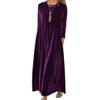 Women's Fall Loose Velvet Maxi Dress Casual Long Sleeve Crew Neck Vintage Long Dress with Pockets Purple view 1