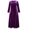 Women's Fall Loose Velvet Maxi Dress Casual Long Sleeve Crew Neck Vintage Long Dress with Pockets Purple view 3