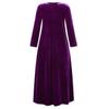 Women's Fall Loose Velvet Maxi Dress Casual Long Sleeve Crew Neck Vintage Long Dress with Pockets Purple view 4