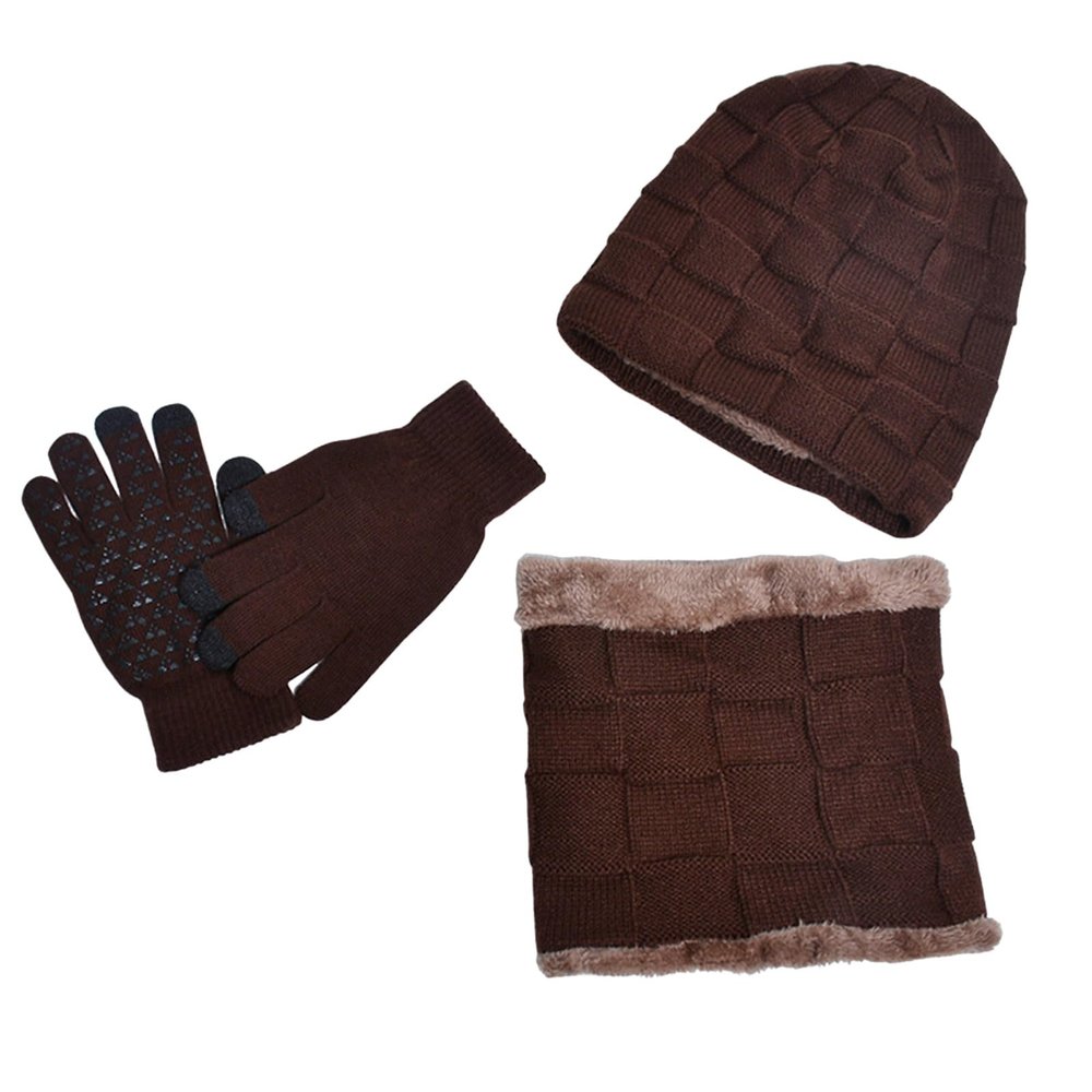 Kids Winter Hats and Gloves Sets Basic Winter Baby Pom Pom Knitted Beanie Gloves Mitten Scarves Sets Baby Knitted Beanies Winter Neck Warmer Scarf Girl Hats Warm Knit Mittens Coffee