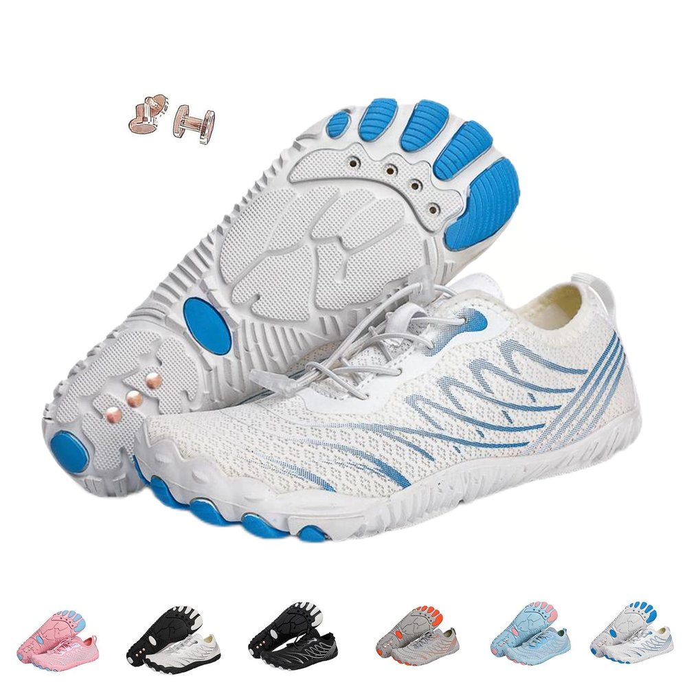 Grounding Shoes with Copper, Grounded Hike Barefoot Footwear Shoes for Women Men Soft Comfortable Fully Experience Benefits (White Blue, Adult, Women, 7, Numeric, US Footwear Size System, Medium)