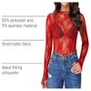 Avidlove Women's Mesh Top Long Sleeve Mock Neck Sheer Blouse See Through Floral Lace Tops Red Medium view 4